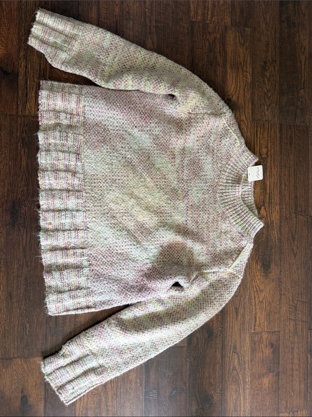 Free People Pastel Multicolor Crewneck Sweater - Pink, Green, Cream
